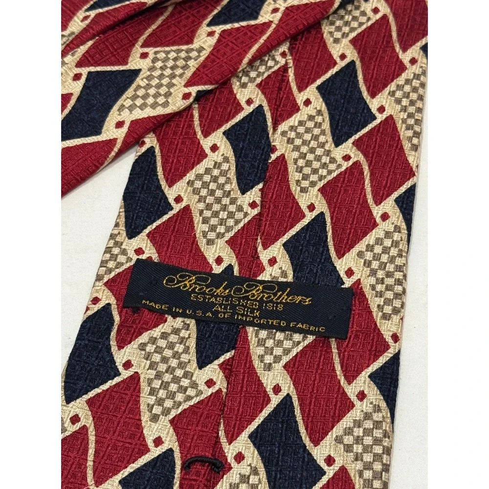 Vintage Brooks Brothers Tie Mens Burgundy Navy Geometric 100% Silk Made in USA